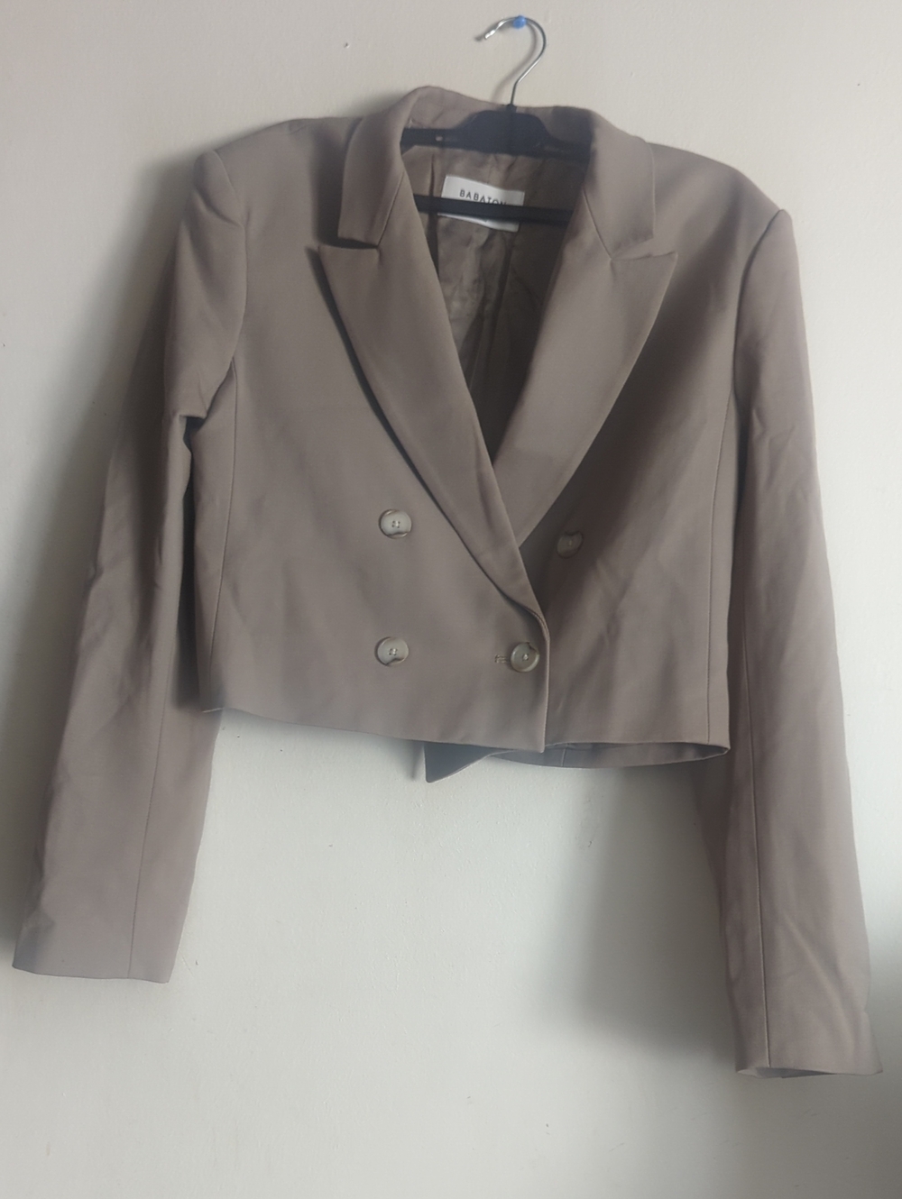 BABATON Cropped Double-Breasted Women's Wool Blazer in Taupe - Picture 4 of 9